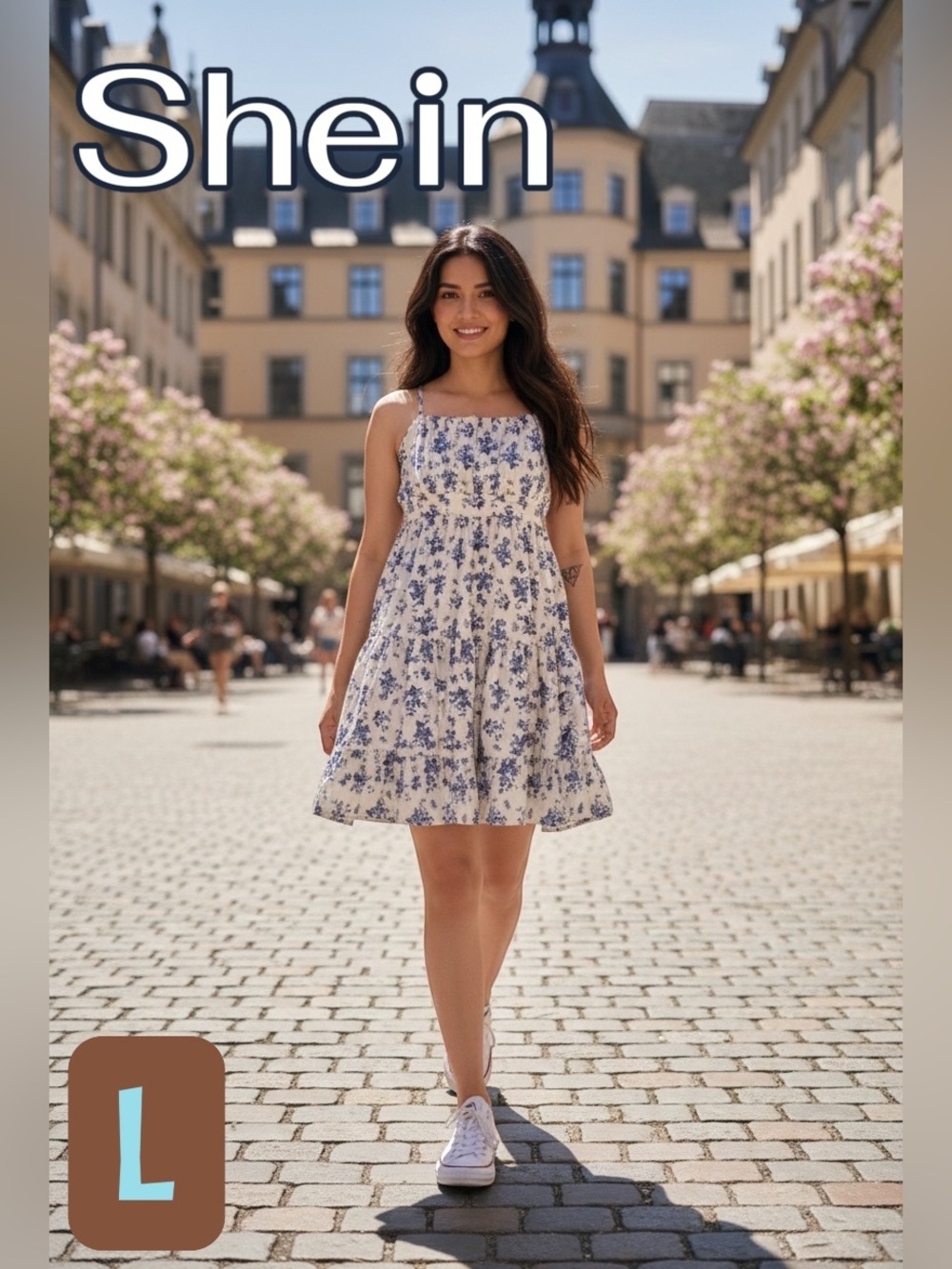 SHEIN White and Blue Floral Sundress